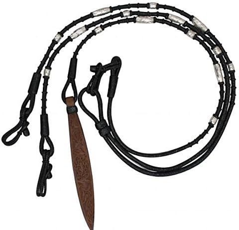 Black Braided Natural Rawhide Romal Reins with Leather Popper