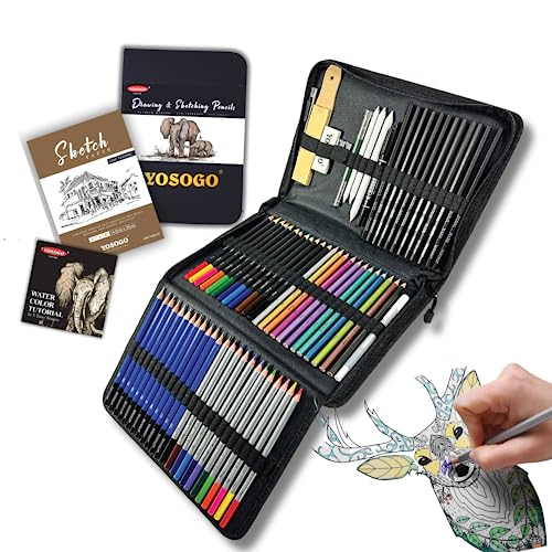 Yosogo 75- Piece Drawing & Sketching Pencils Set, Artist Kit Includes Colored Pencils, Sketching Pencils Sets With Sketch Book & Drawing Tools #TOP29