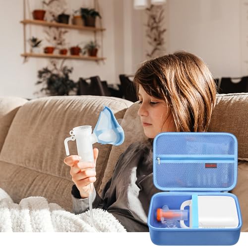 Image of Elonbo Hard Case for Smart Digital Nebulizer Machine /Compression Nebulizer for Breathing Treatment, Portable Home Atomizer Travel Bag, Desktop Asthma Inhaler /Spacer Masks Storage Holder, Blue