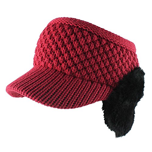 Morehats Faux Fur Ear Muff Headband Knit Cap Winter Ski Warm Hat - Red