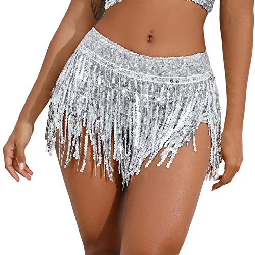 Falda de borla de lentejuelas con pantalones cortos interiores para bailar sin preocupaciones
