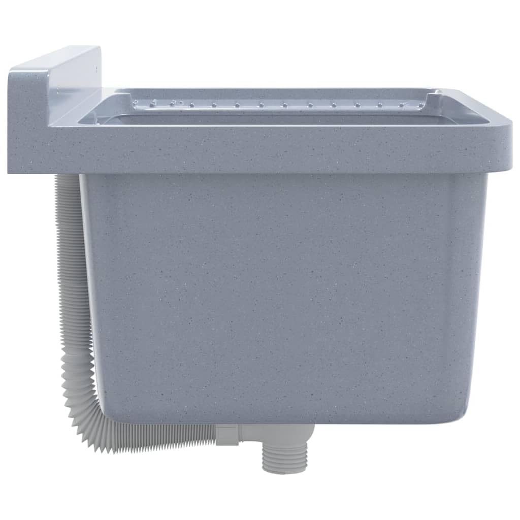 Fregadero de pared gris 50 x 35 x 24 cm resina 11 L de volumen con rebosadero, fregadero para cocina y jardín, empotrable con escurridor para interior y exterior