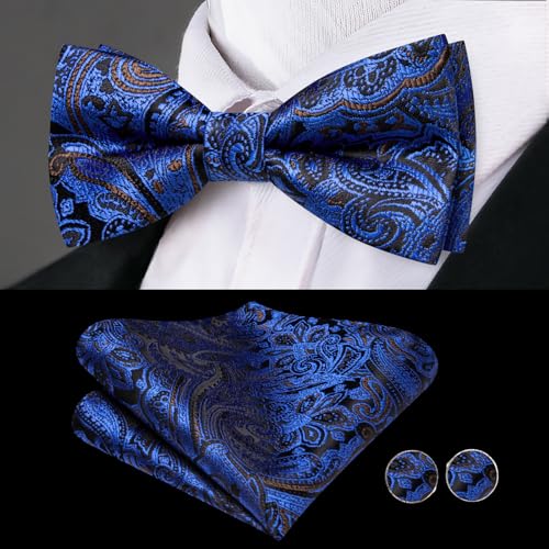 Image of Dubulle Mens Cummerbund and Bow Tie Set Paisley Floral Pretied Bowties for Men Pocket Square Cufflinks Wedding Business