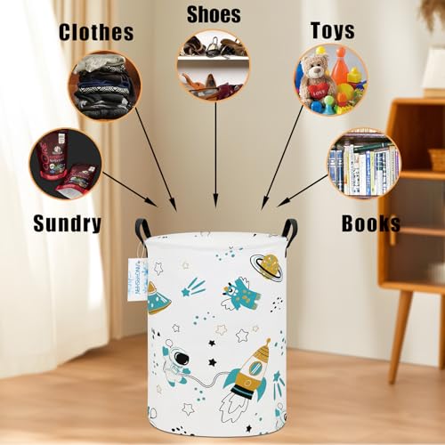Image of Laundry Hamper Fabric Organizer Collapsible Basket Space Astronaut | Waterproof Storage Bin Kids Toy Clothes Baskets for Gift Children Nursery Bedroom Bathroom