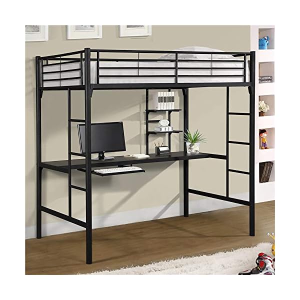 VBARV Metal Full Loft Bed with Desk, Industrial Metal Double Over Loft Bunk Bed, Premium Steel Slat Support, with Large Storage Space, Easy Assembly, for Kids Adults Guest - Image 4