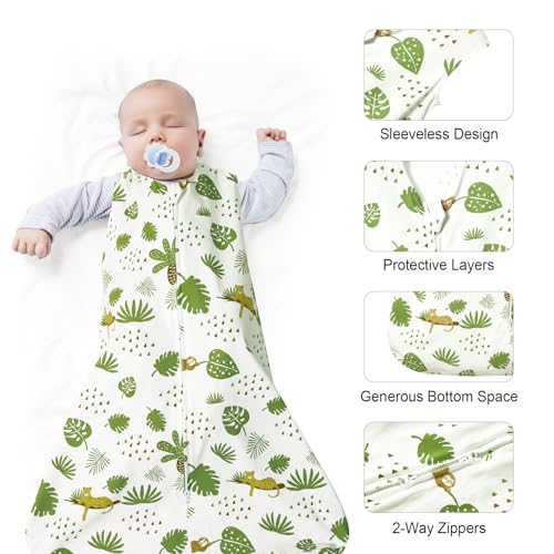 Image of david's kids 3 Pack 100% Cotton Baby Sleep Sack 6-12 Months, Ultra Soft Baby Wearable Blankets with 2-Way Zipper, Comfy Sleeping Bags for Infant Newborn Boys Girls Neutral, Medium Size, Leaf