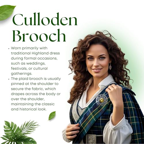 Image of Elegant Culloden Plaid Brooch - Scottish Kilt Fly Plaid Brooch Intricate Celtic Knot in Pewter with Gemstone 3-Inch Diameter - Ideal for Scottish Kilts & Formal Wear