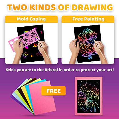 Loopa Scratch Paper Art Set For Kids, 100 Piece Magic Rainbow & Sparkling Colors Crafts Sheets, Diy Painting,Christmas, Birthday, Easter Gift For Girls & Boys, With Carry Bag And More! #TOP4