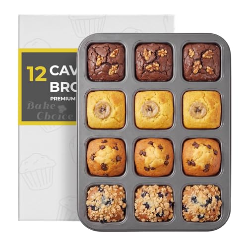 Bake Choice 12 Cavity Square Brownie Pan Non Stick With Removable Dividers