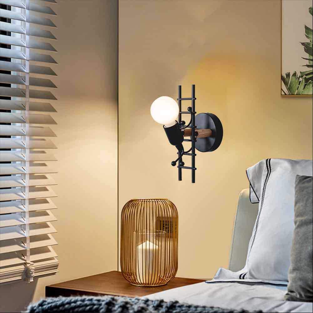 Créatif Applique Murale Métal Interieur Simple Éclairage Lampe de Mur E27 Luminaire pour Chambre à Coucher Chambre D'enfants Couloir Restaurant, Noir