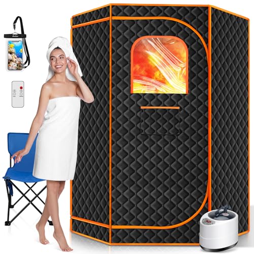 RELEXNOW Portable Steam Sauna for Home, Portable Sauna Box Full Body for Home with 9 Adjustable Heat Levels, Steam Sauna with 3L 1500W Steamer, Folding Chair, 99 Minute Timer