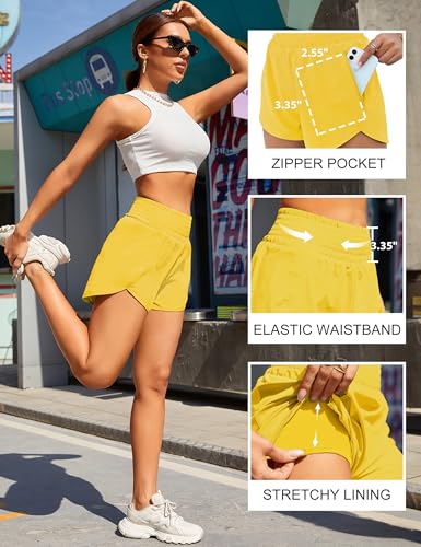 Image of BMJL Women's Athletic Shorts High Waisted Running Shorts Pocket Sporty Shorts Gym Elastic Workout Shorts