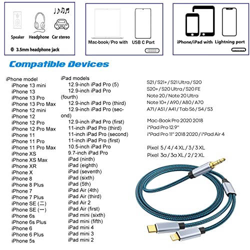 Gobbagoods Aux Audio Cord For Iphone,2 In 1 Usb C&Lightning To 3.5Mm Aux Audio Cable For Car Audio Headphones Multi Function Audio Conversion Cable,Compatible With Type-C Or Ios Devices (3.3Ft) #TOP4
