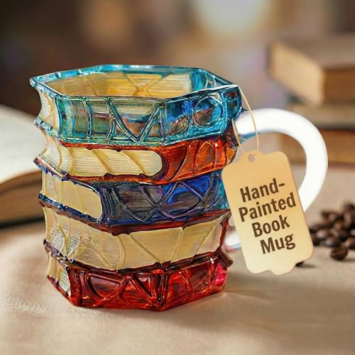 WACOI Chapter Book Mug Glass 3D Book Mugs for Gift, Painted Book Coffee Cup with Stack Design 7oz...