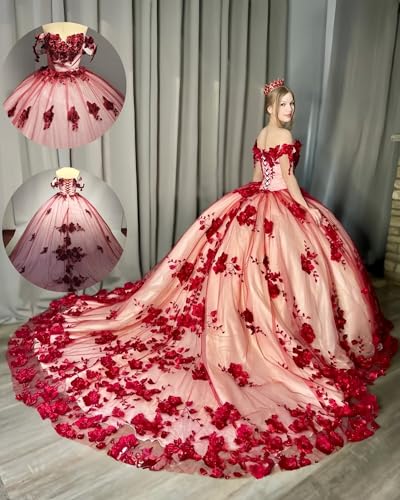 Puffy Tulle Quinceanera Dresses Ball Gown Off Shoulder Lace Sweet 16 Dresses Gorgeous Evening Gown2