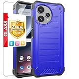 TJS Compatible with Cricket Icon Plus 2026 Case, AT&T Verge 2 5G Case, with Tempered Glass Screen Protector, Dual Layer Premium Tough Lined Design Hybrid Shockproof Heavy Duty Phone Case (Blue)