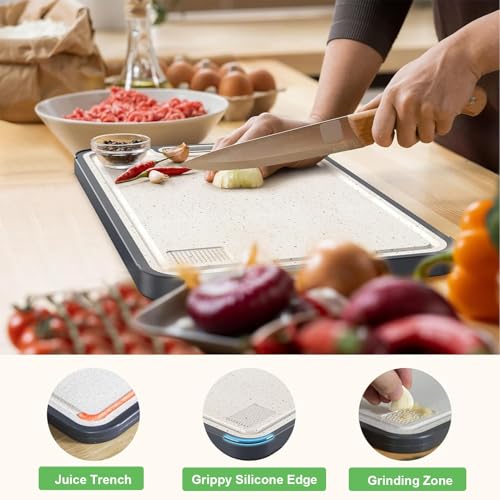 Tabla de Cortar de Acero Inoxidable, No Tóxica y de Doble Cara | Acero Inoxidable Grado Alimentario y PP de Paja de Trigo, Tablas para Cortar Carne y Vegetales, 38,35 cm × 26,42 cm miniatura 3