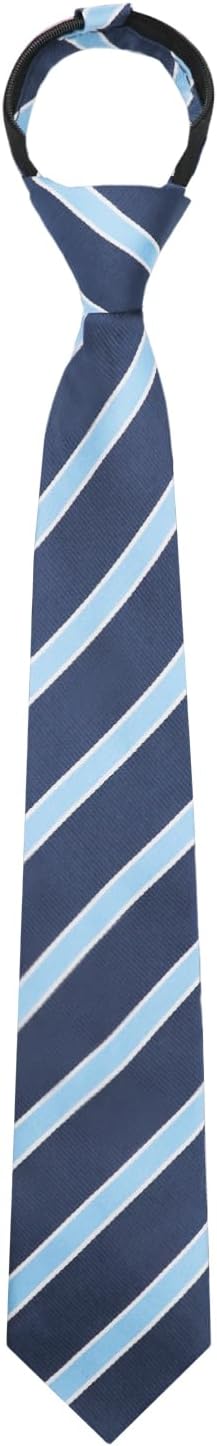 Zipper Ties for Boys Girls, 2.48" Stripe Kids Tie Adjustable Pre-tied Plaid Boys Tie for Wedding Party School Uniform (Navy Striped)