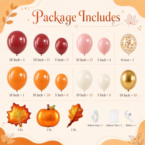 Image of Thanksgiving Fall Balloon Arch Garland Kit, Orange Balloon Arch with Leaf Foil Ballon Dusty Pink Burgundy Burnt Orange Baloon for Autumn Birthday Hello Fall Shower Party Decorations