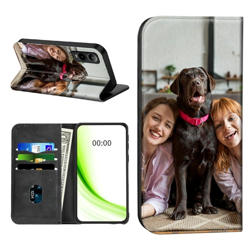 RWUTYTIUL Klapphülle für Cricket Icon 6 (SL219C)/ATundT Verge (SL219A) mit Kreditkartenfach, stoßfest, magnetische Hülle mit praktischen Kartenfächern, Ständer, RFID-Blockierung, personalisierbar