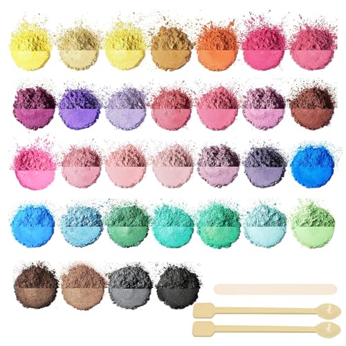 Ovaletta 32 Epoxidharz Farbe 3g, Mica Powder, Kerzen Selber Machen Set, Farbpigmente für Gießpulver, Badebomben Selber Machen, Diy Pigmentpulver für Seifenfarbe, Kerze, Kosmetischer, Schleim