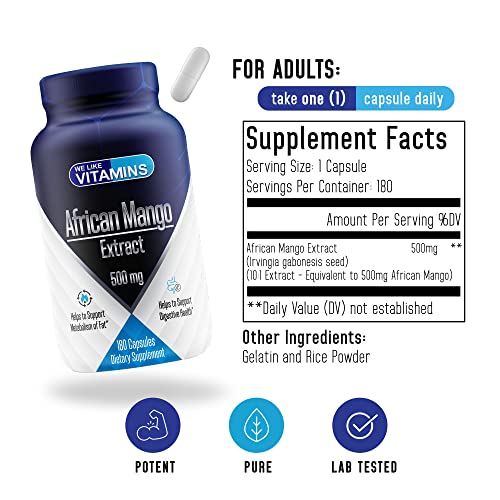 African Mango Extract 500Mg - 5000Mg Equivalent 10:1 Extract 180 Capsules - 6 Month Supply Of African Mango Capsules – Supports Metabolism Of Fat And Digestive Health #TOP5