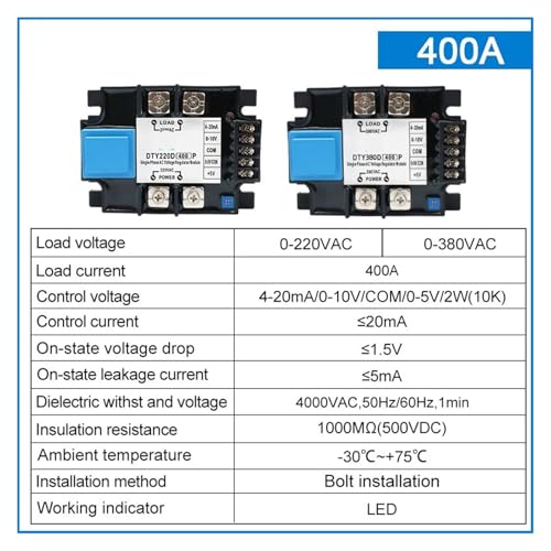 Régulateur de tension AC 400A monophasé avec entrée 4-20mA 0-10V