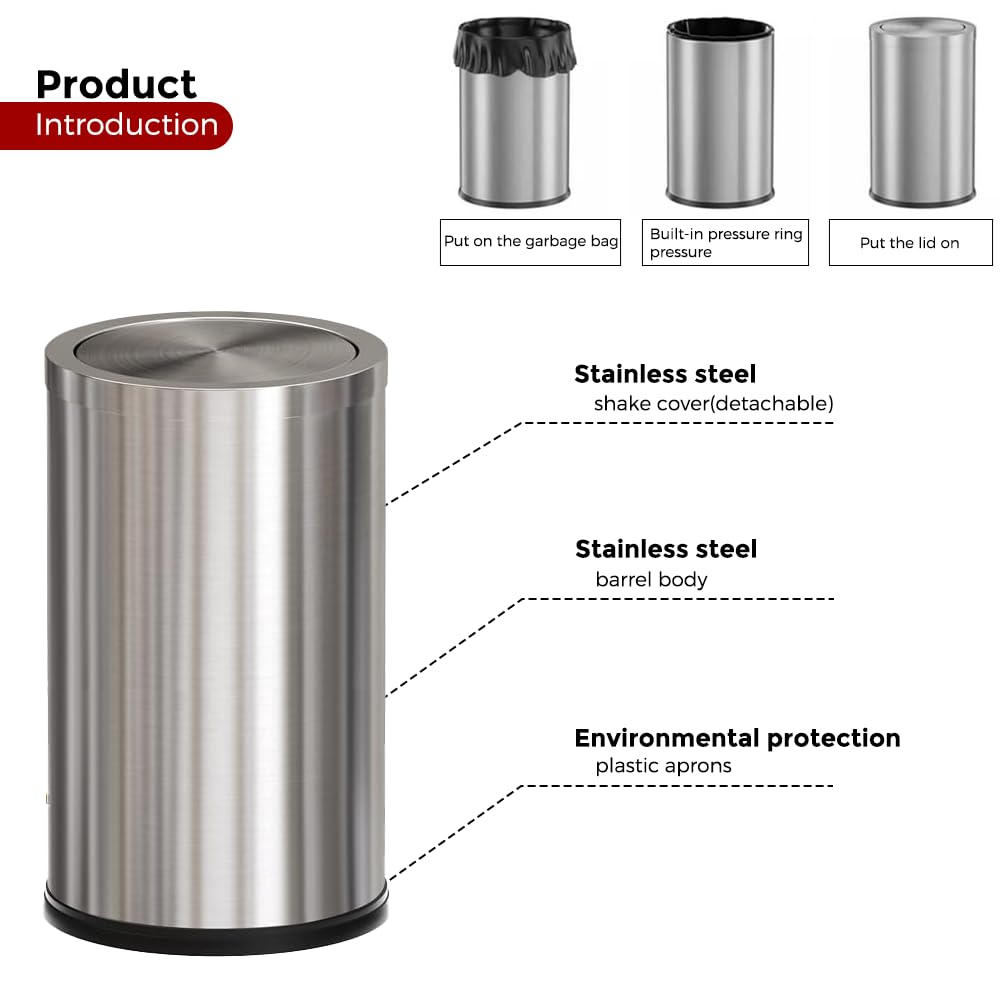 4.8GALStainless Steel Bathroom Trash Can with Lid, Silver Trash Can with Flipping Lid, Garbage cans for Kitchen，Living Room,Dental Office，Hotel,Guest Room(4.7gal-Silver)