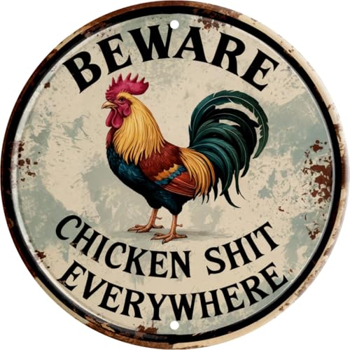 Chicken Decor Vintage Beware Chicken Shit Everywhere Rooster Wall Art Rustic Farmhouse Decor for...