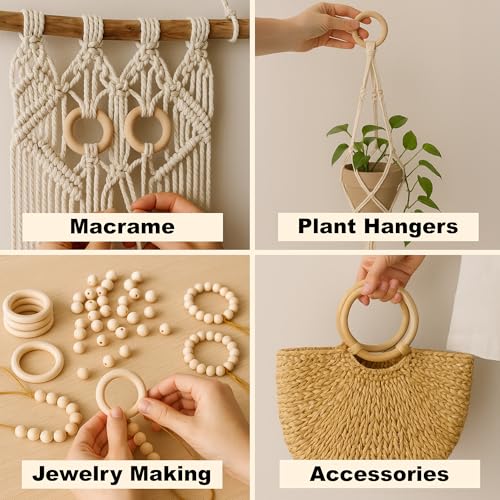 Mandala Crafts 75mm Wooden Macrame Rings Supplies – 20 Unfinished Natural Wood Circles for Jewelry Making by Mandala Crafts - Image 4