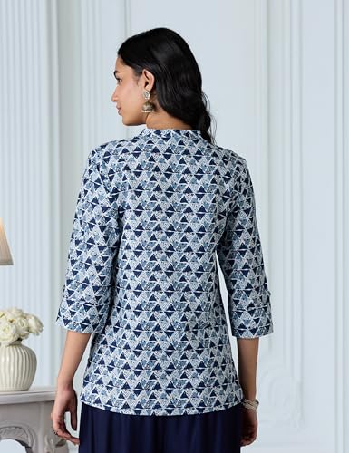 Image of Amazon Brand - Myx Women's Screen Print Straight Printed Regular Cotton Short Kurti (Available in Plus Sizes)