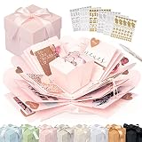 weddlyn® – Überraschungsbox – hochwertiges Papier & Verarbeitung – Explosionsbox mit modernen Stickern und Stift – Fotobox zum selbstgestalten – Kreative Überraschung Box inkl. Anleitung – rosa (matt)