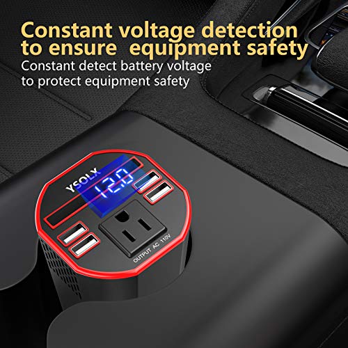 Power Inverter For Car 150W Dc 12V To 110V Ac Converter Car Plug Adapter Outlet Cup Holder Charger For Laptop Computer #TOP4
