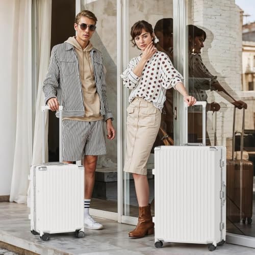 Image of AnyZip Luggage Sets 2 Piece Aluminum Frame Carry On and Checked Suitcase PC ABS Hard Shell TSA Lock No Zipper(White, 20 /28)