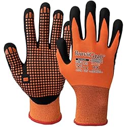 Ebay Guantes De Trabajo Ruvigrab - Guante de Trabajo nitrilo FOAM puntos de PVC naranja | Guantes para Jardinería | Guantes de nitrilo | Guantes de Obra | Guantes agricultura | Guantes agarre y comodidad | Talla 10