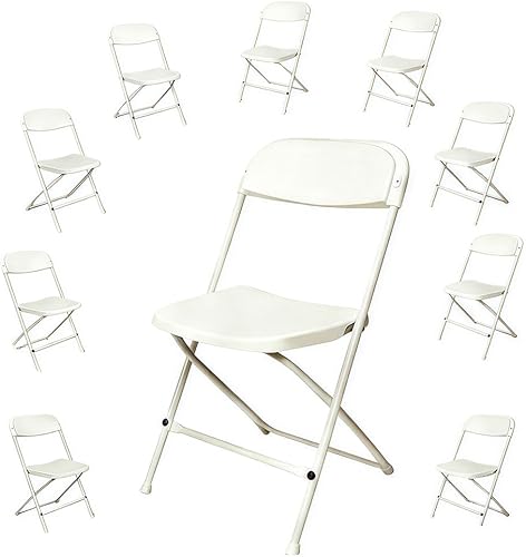 10 White Folding Chairs, Stackable, Sturdy Steel Frame Supports 350 lbs, for Indoor & Outdoor Use in Events, Weddings, Parties, Offices, Picnics &