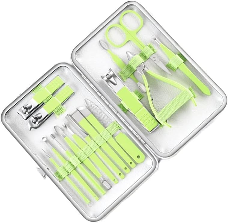 ネイルケアツール 精密ネイルクリッパーセットネイルクリッパーツールステンレススチールネイルクリッパー16ピースグリーン