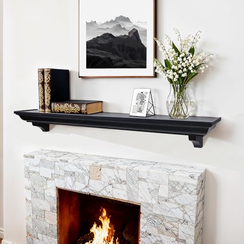 LXWZHK 54 Inch Fireplace Mantel Shelf with Corbels, Rustic Floating Shelf for Wall, Wooden Fireplace Mantle for TV Mounting & Living Room, Black by LXWZHK - Image 2