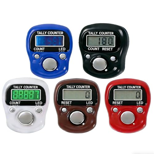 Image of 6-Pack Digital Tally Finger Counter with Led, Colorful Tasbeeh Tasbih 5-Digits Counter Clickers with Led Light, Carry Ring, Individual Hard Case for Muslims Pray Knitting Track Golf Lap