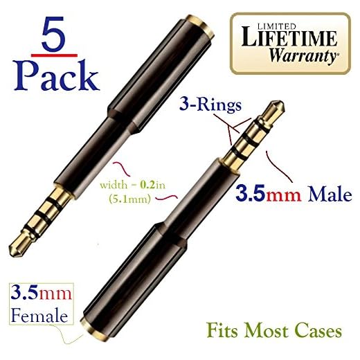 Josi Minea x 5 Pcs 3.5mm Audio Jack Extender Headphone Adapter with Gold Plated 4-Pole Connectors for Apple iPhone 6/6S/6+/5S/5 iPad Samsung Galaxy S6/S5 Note & Most Smartphones & Tablets [ 5 Pack ]