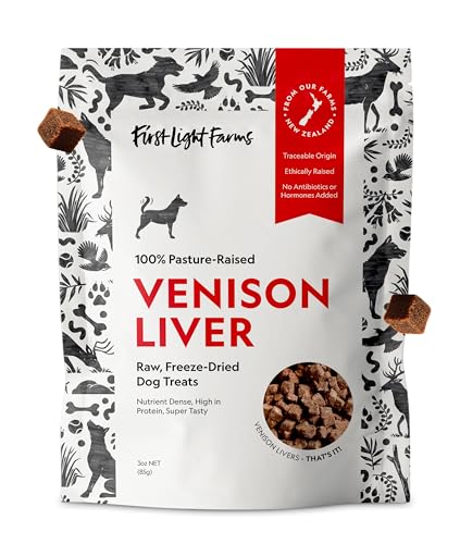 First Light Farms Freeze-Dried Venison Liver Dog Treats | 3oz Bag | 100% Single Ingredient | Free-Range Pasture-Raised | Nutrient-Dense High Protein