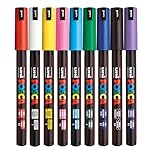 Posca - Standard PC-1MR Acrylic Paint Pens (9pc), Multi Surface Markers for Windows, Glass, Graffiti, Fabric, Rock Painting, Canvas, Wood, Metal, Fabric, Colouring, Arts & Crafts, with 4 Stickers