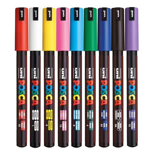 Posca PC-1MR Ultra-Fine Tip Acrylic Paint Marker Pens (9-Pack)