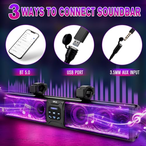 OPL5 UTV Sound Bar 26 Inch, ATV SoundBar with 6-Speakers,RGB Multicolor Lights with Back Light Strip,Waterproof Bluetooth Music Sync Function for Golf Cart w/1.75”-2.25” Roll Bar,2 YEARS WARRANTY - Thumbnail 6