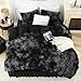 Litanika Tie-Dyed Black Fluffy Comforter Queen Size, Luxury Plush Faux Fur Bedding, Ultra Soft Velvet Fuzzy Bed Set 3 Pieces(1 Shaggy Comforter, 2 Pillowcases)