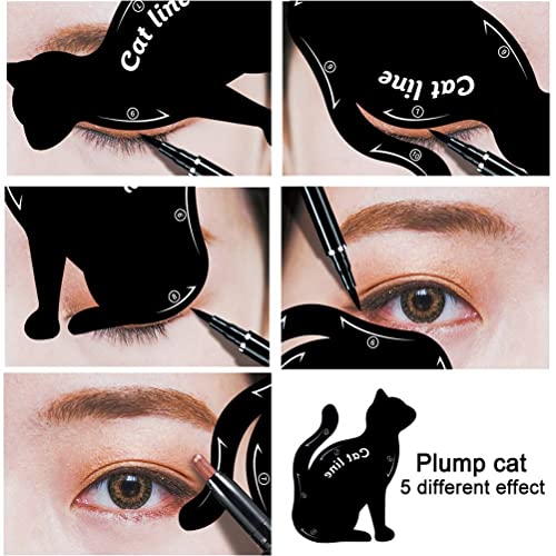 Zktsry 2 Pcs Cat Eyeliner Stencils, Matte Pvc Material Smoky Eyeshadow Applicators Template Plate, Cat Shape Eye Liner & Eye Shadow Guide Template Tool #TOP2