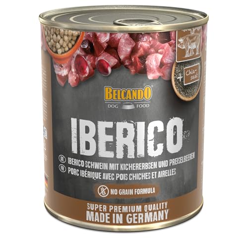 BELCANDO Super Premium Dose [6x800g Iberico mit Kichererbsen & Preiselbeeren] | Nassfutter für Hunde | Feuchtfutter Dose | Alleinfutter für Hunde Aller Rassen