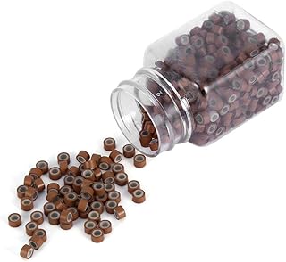 Silicone Micro Link Rings, Micro Loop Hair 1 Bottle/Set 500Pcs 5mm Lined Beads Silicone Lined Links Beads Linkies Silicone Lined Micro Rings Links Beads for Hair Extensions (Light Brown)