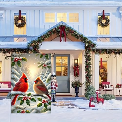 Image of BlissYard Winter Yard Flag Cardinal Red Birds 12x18 Inch Polyester