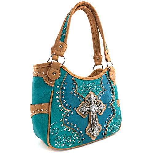 Justin West Floral Studs Laser Cut Western Rhinestone Cross Handbag Purse Conceal Carry2